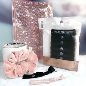 GIMME Beauty Kit Bag Hair Bands Hair Ties Pink Velvet Scrunchie *BNIB